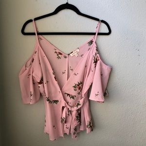 Monteau Los Angeles Pink Floral Wrap Top